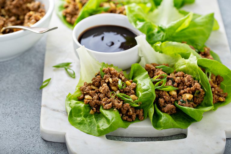 keto Chicken or turkey asian lettuce wraps with sweet and sauce